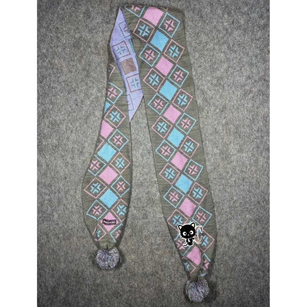 Rare Sanrio Smiles Chococat Knit Scarf Pom Pom Y2K Vintage Pastel Japan